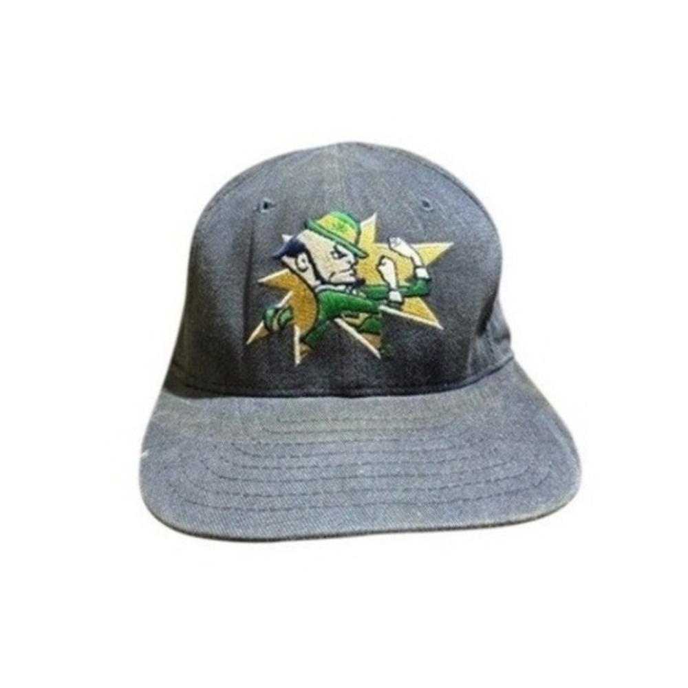 Vintage 90s New Era Notre Dame Fighting Irish‎ Leather Strapback Hat Leprechaun